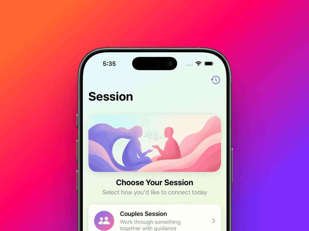 Coupley app showing session selection screen